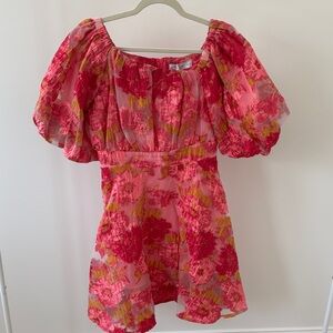 Petal & Pup Pink and Yellow Puff Sleeve Floral Dress Size 6